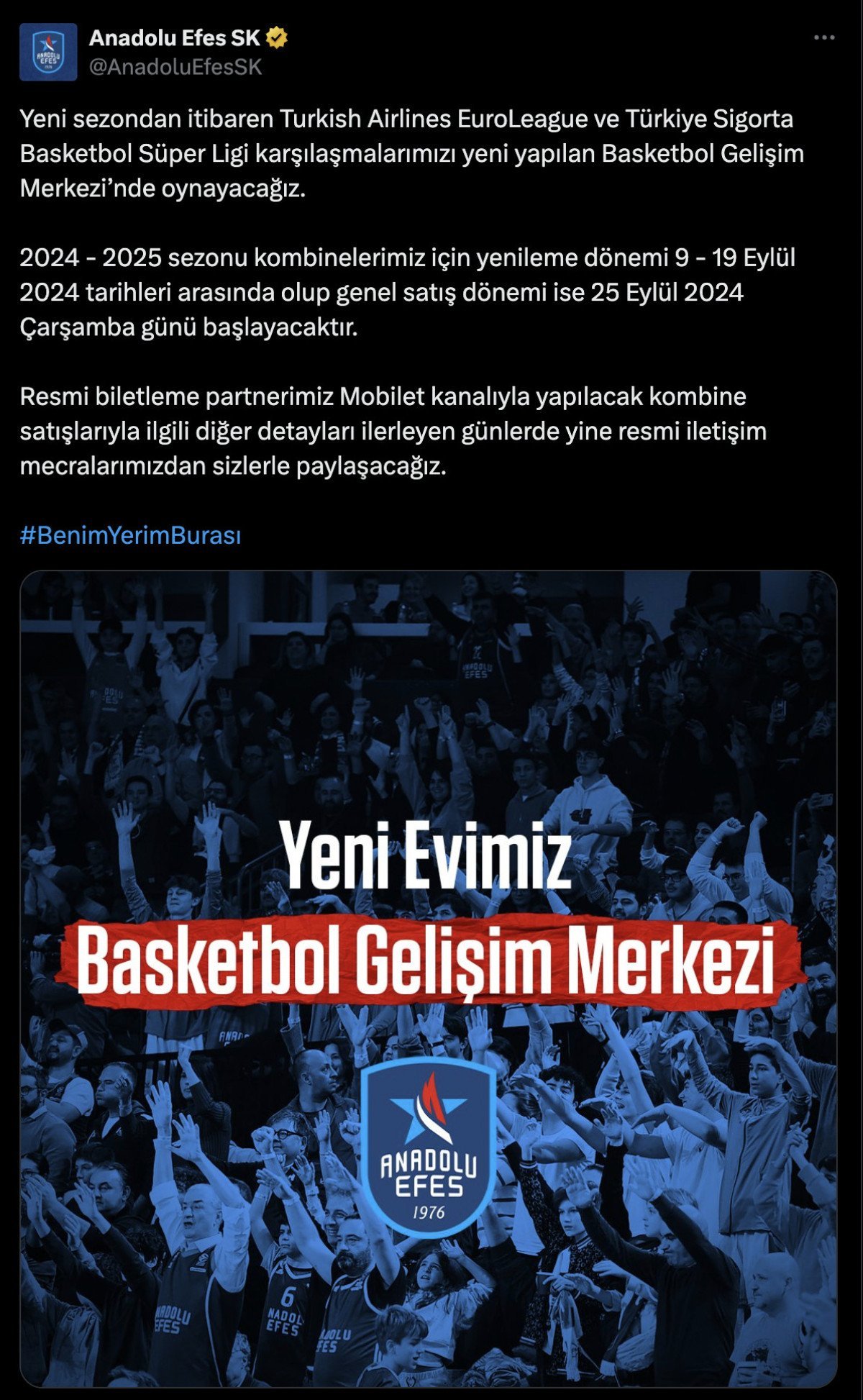 Anadolu Efes Basketbol Takımı'ndan Önemli Duyuru