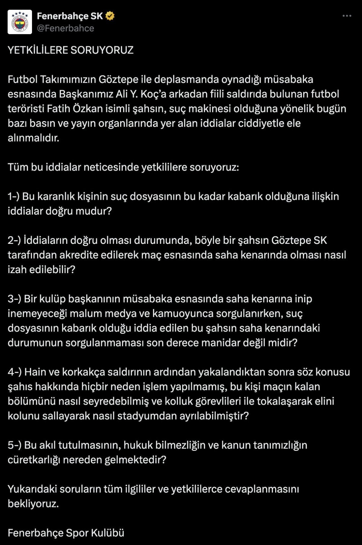 Göztepe - Fenerbahçe Maçında Gerginlik ve Ali Koç'a Yapılan Saldırı