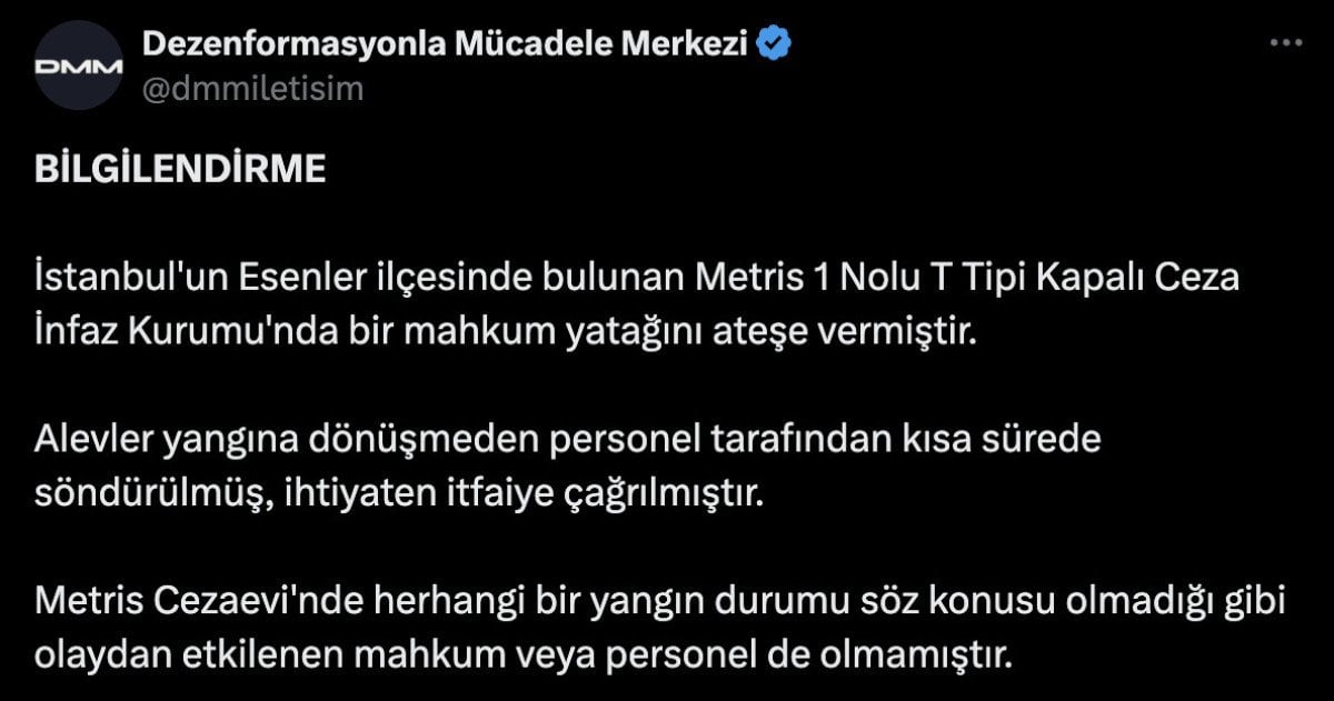 Metris Cezaevi'nde Yangın Paniği