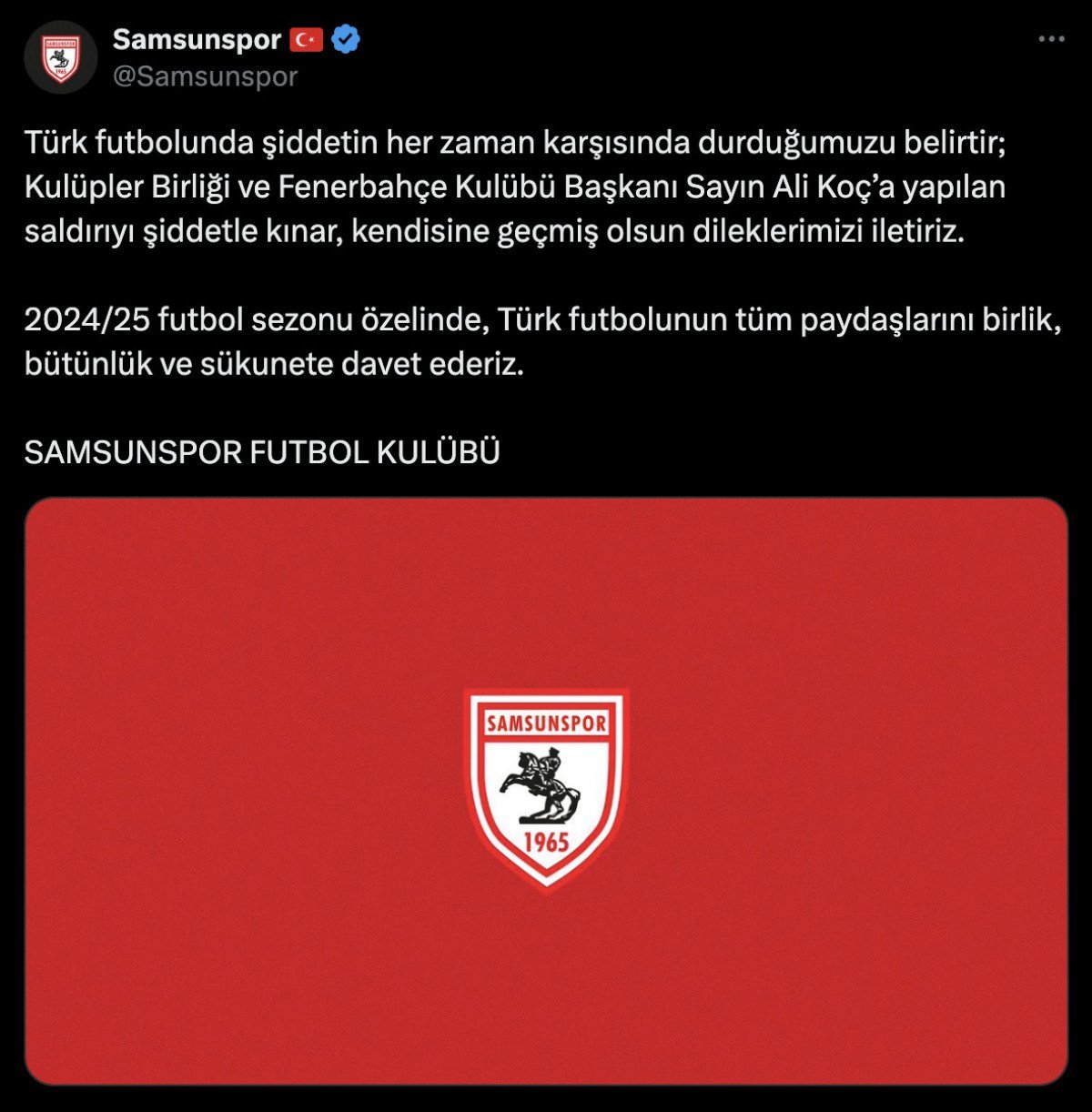 Samsunspor'dan Ali Koç'a Geçmiş Olsun Mesajı